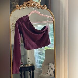 NWT Cotton Citizen Brisbane Crop Asymmetrical Shirt in Mulberry Burgundy